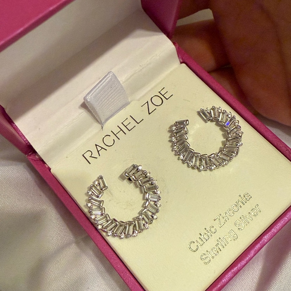 Rachel Zoe Silver Crescent Earrings with Textured Design